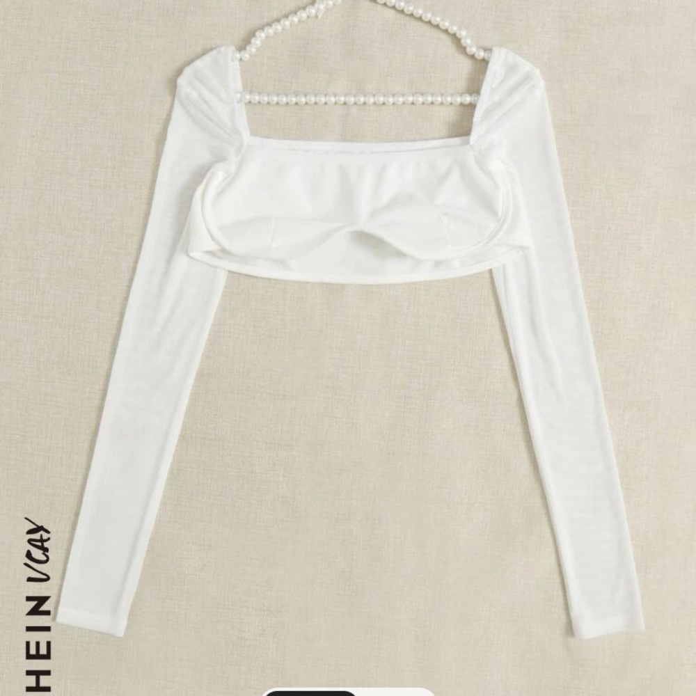 Shein white crop top with mesh arms